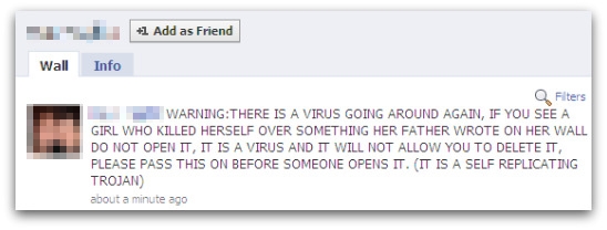 Girl who killed herself Facebook virus hoax