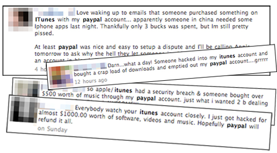 iTunes/PayPal web scam victims on Facebook
