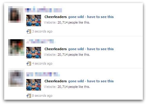 Cheerleaders gone wild message on Facebook