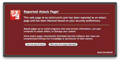 Firefox intercepting dangerous page on TechCrunch Europe