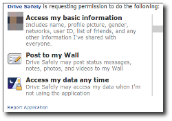 Screenshot of permissions requested in Facebook attack