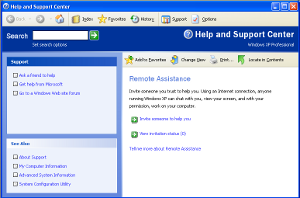 Screenshot of Windows Help Center in Windows XP