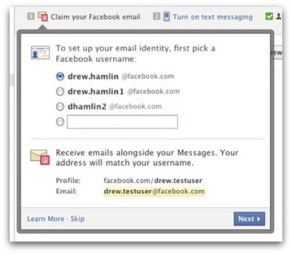 Choosing a Facebook email address