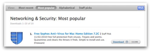 Sophos Anti-Virus Staff Pick on the Apple Downloads page