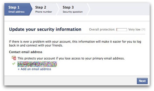 Facebook requests an alternative email address
