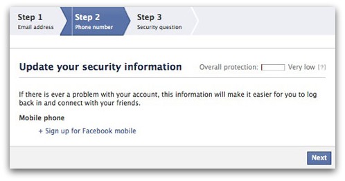 Facebook requests mobile phone number
