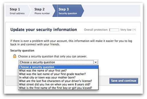 Facebook security question