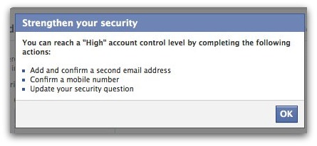Facebook account protection status