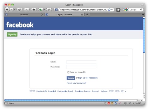 Facebook phishing website. Click for larger version