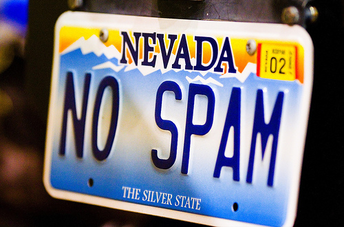 Nevada license plate "No Spam"