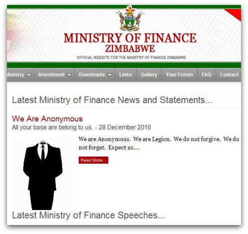 Defaced Zimbabwe government website