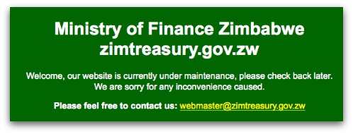 Zimbabwe Ministry of Finance down for maintenance