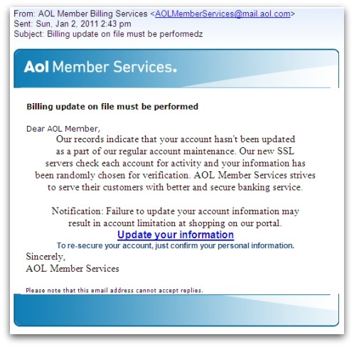 AOL phishing email