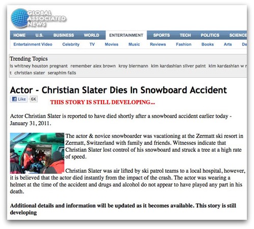 Christian Slater is dead news story