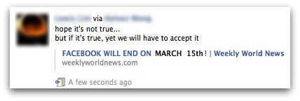 Facebook will end on March 15th! Link to Weekly World News