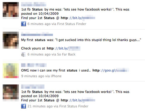 First status messages on Facebook