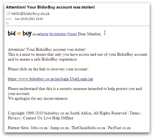 Bidorbuy phishing email