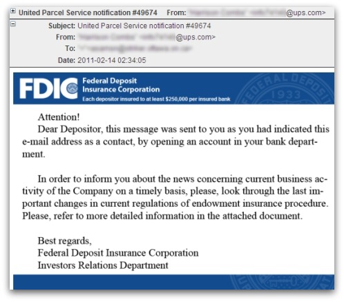 FDIC / UPS malicious email