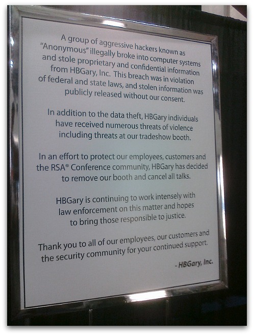 HBGary sign at RSA Conference, San Francisco