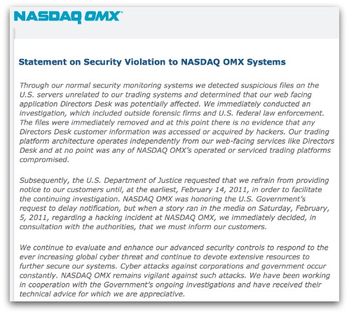 NASDAQ statement