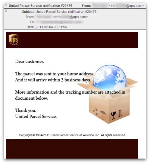 United Parcel Service notification malicious email