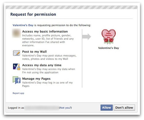 Rogue Valentine's Day Facebook app