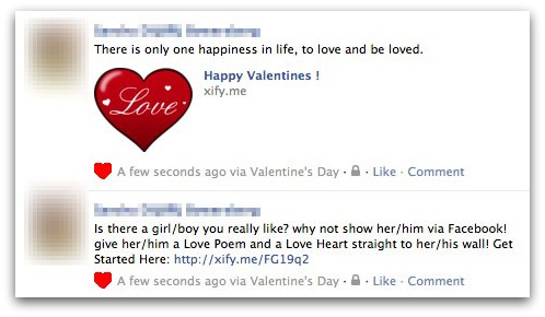 Valentine's Day scam message on Facebook