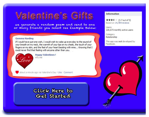 Valentine's Day scam splash screen