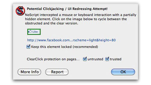 NoScript intercepts clickjacking