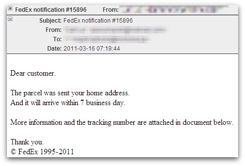 Malicious FedEx notification email