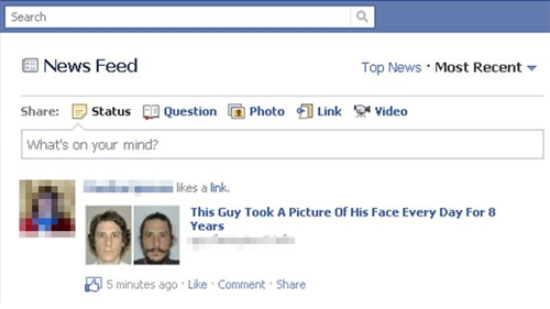 Facebook Wall post about guy who took his picture for 8 years