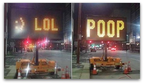 Hacked road sign