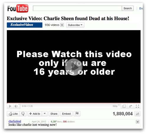 FouTube Charlie Sheen video page