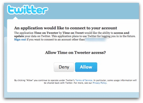 Twitter connect dialog