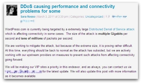 WordPress DDoS statement
