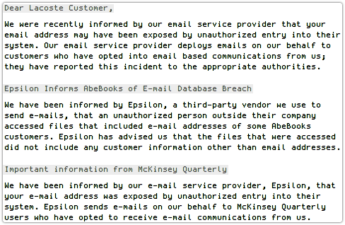 Epsilon leaks email