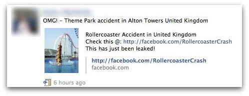 Theme Park accident message on Facebook