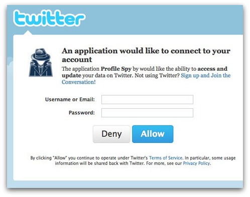 Rogue app requests permission to access your Twitter account