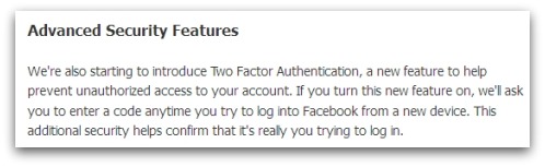 Two factor Facebook authentication announcement