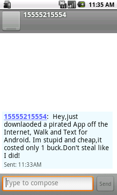 Sms message sent by Troj/Wandt-A
