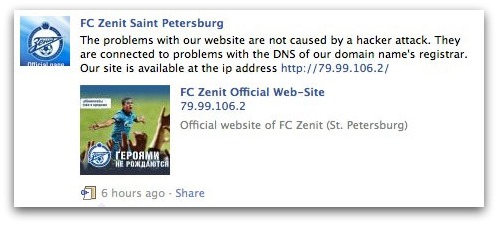 FC Zenit post on Facebook