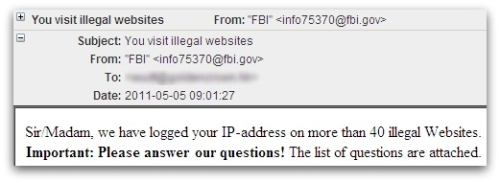 Illegal websites email claiming to come from the FBI
