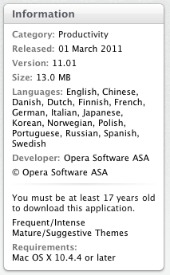 The Mac App Store's current version of Opera