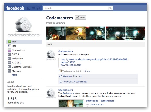Codemasters Facebook page