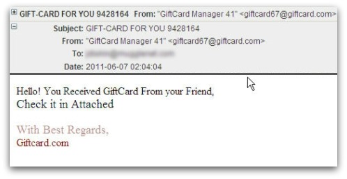 Gift card for you malicious email