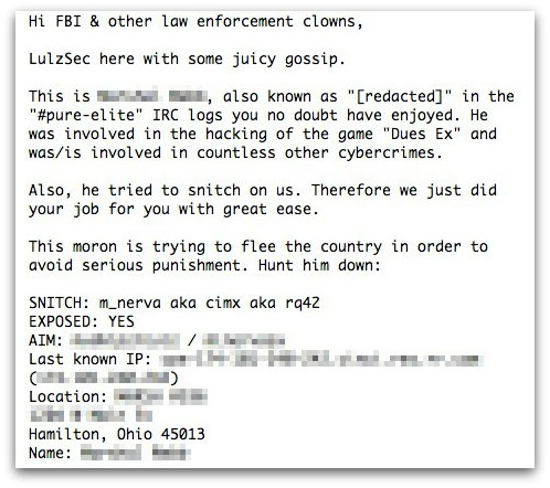 Part of a statement from LulzSec