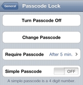 Turn simple passcode off