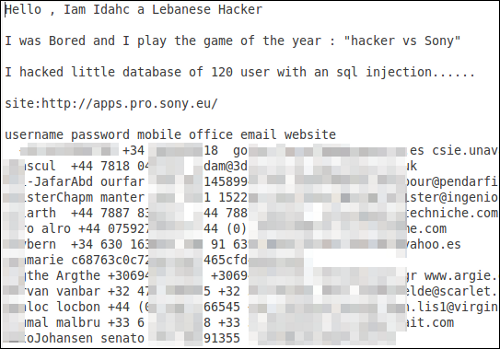 Snapshot of database dump on pastebin