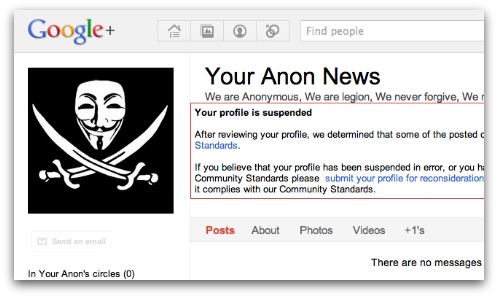 Anonymous suspended on Google+. Click for larger version