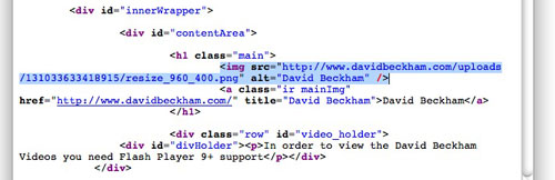 David Beckham hacked website code